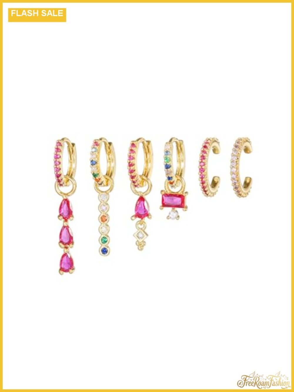 6pcs Gold Hoop Earring Stacks Dainty Cubic Zirconia Huggie Earrings 18k Gold
